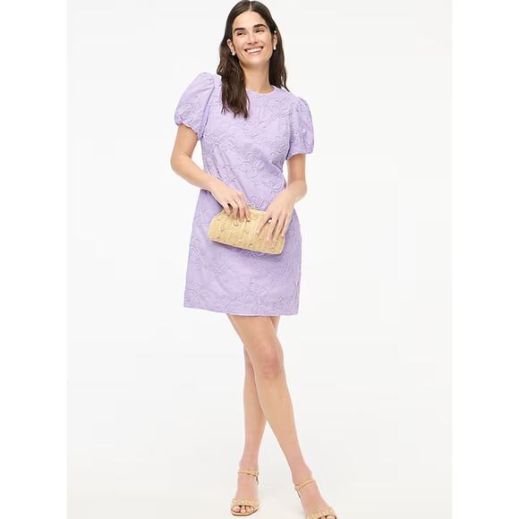 NWT J.Crew Eyelet Puff Sleeve Mini Dress Lilac Floral Size 0 - Picture 1 of 8